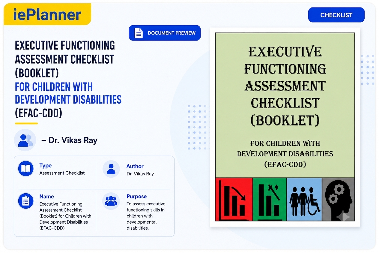 Executive Functioning Assessment Checklist (BookLet) For Children With Development Disabilities (EFAC-COD)